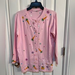 Michael Simon Sample Pink Easter Cardigan with Embroidered Carrots and Flowers